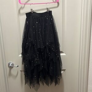 Black Layered Tulle Skirt with Gold Star Accents